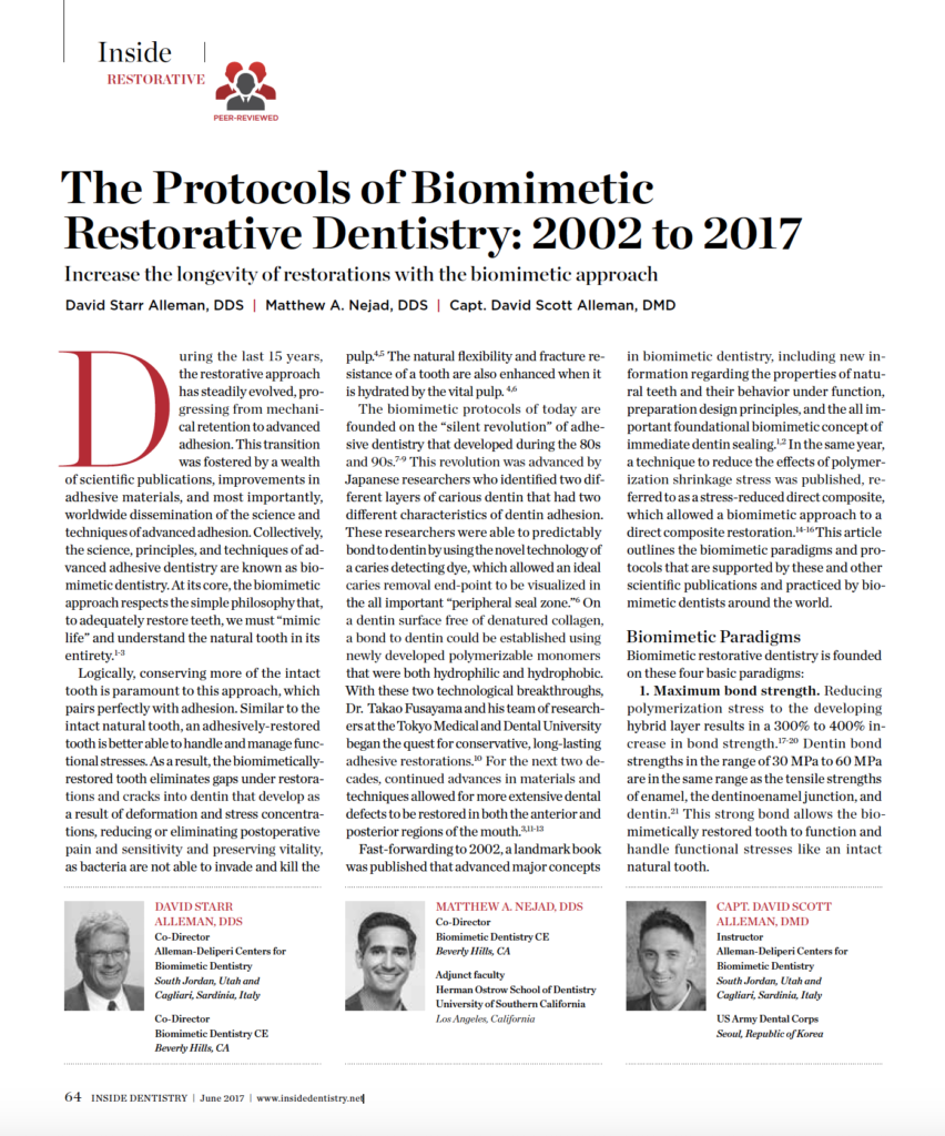 Screenshot of the article titled The Protocols of Biomimetic Restorative Dentistry: 2002 to 2017